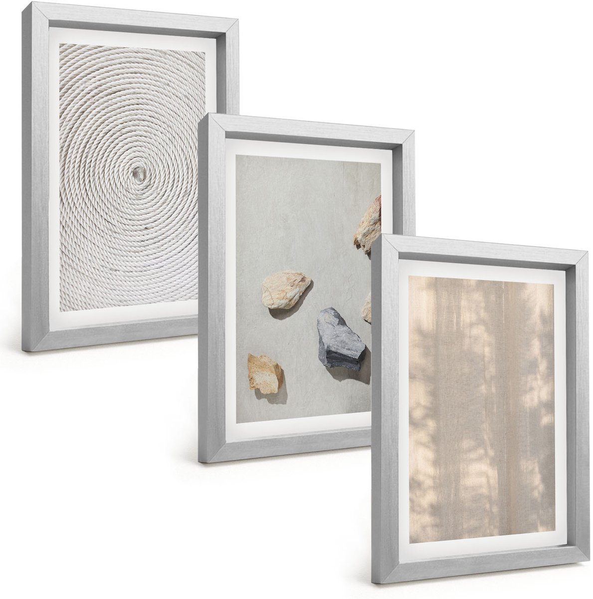 TULUP 4-Delige Schilderij Set - Boho-texturen, natuurlijke structuren - 20 x 30 cm - Wanddecoratie - Moderne Interieurdecoratie - Muurdecoratie Zilveren lijst