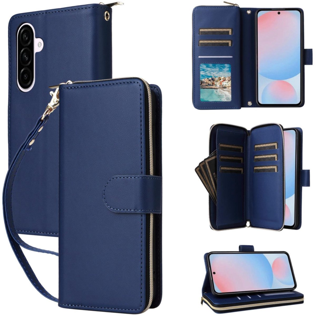 9-Pas Boek-Cover Portemonnee Etui Hoes geschikt voor Samsung Galaxy A37 - A36 - A56 - Blauw