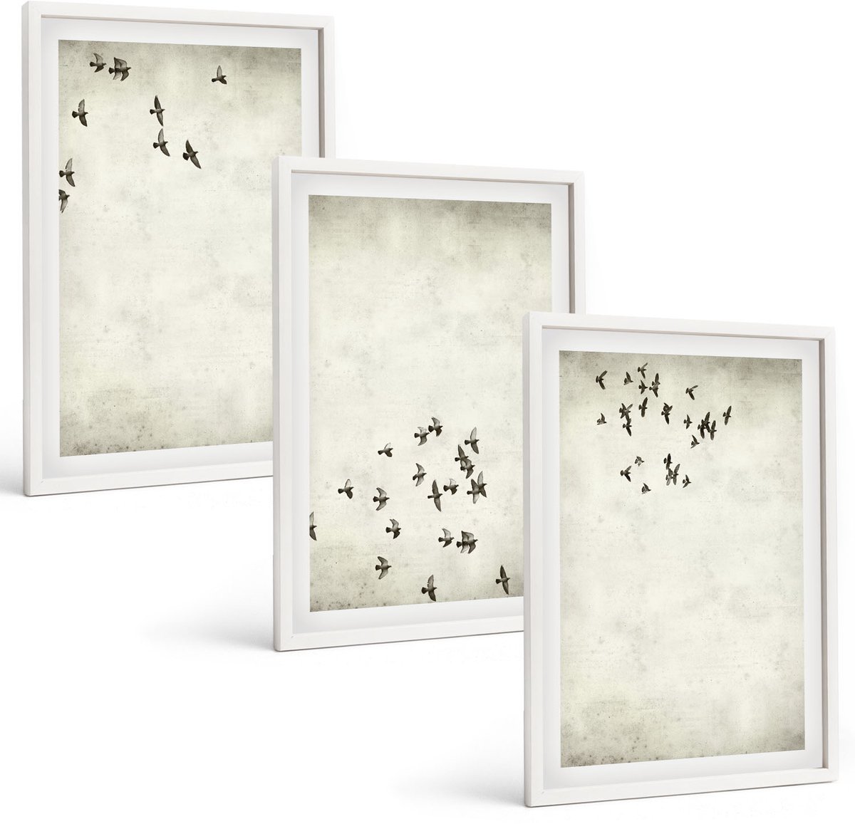 Tulup 3-Delige Schilderij Set - Minimalistisch schilderij van vliegende vogels - 40x60 - Wanddecoratie - Muurdecoratie - Woonkamer