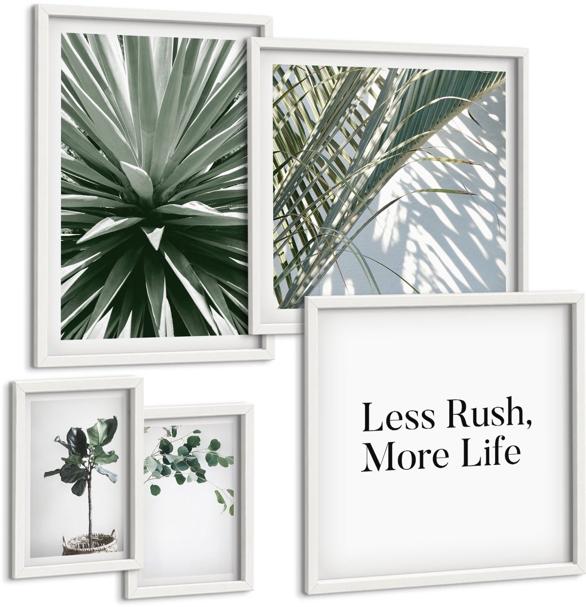 Tulup 4-Delige Schilderij Set - Groene bladplanten in een moderne decoratieve stijl. - 50 x 50 cm, 20 x 30 cm en 40 x 60 cm - Muurdecoratie - Decoratieve Schilderijen - Wohnzimmer - Woonkamer Decoratie