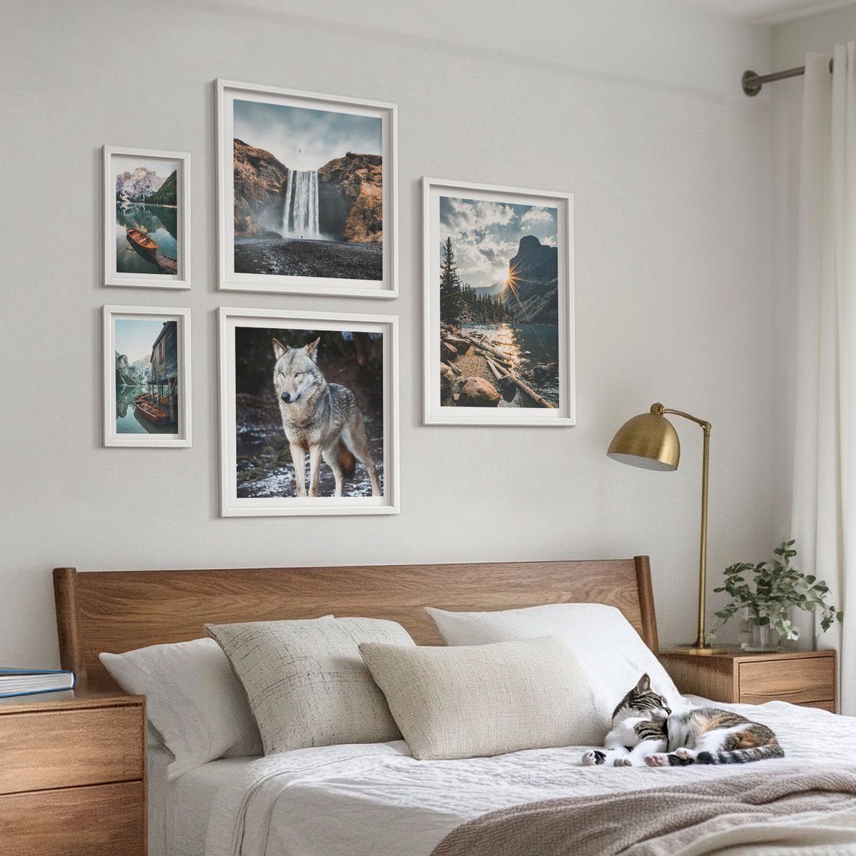Tulup 4-Delige Schilderij Set - Natuurlandschappen met wilde dieren en watervallen - 50 x 50 cm, 20 x 30 cm en 40 x 60 cm - Wanddecoratie - Woonkamer Decoratie - Stijlvolle Muurdecoratie