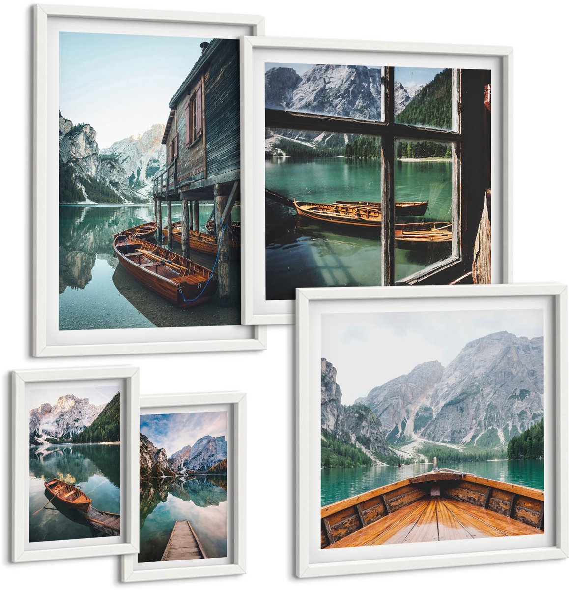 Tulup 4-Delige Schilderij Set - Rustige meren en pittoreske berglandschappen - 50 x 50 cm, 20 x 30 cm en 40 x 60 cm - Decoratieve Schilderijen - Woonkamer - Interieur - Stijlvolle Muurdecoratie