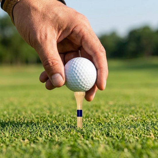 Houten golf tees 30 stuks 1,5 inch – korte golf tees – natuurlijke kleur met blauwe markering – golf tees voor training en golfspel – compacte houten golf tee — afbeelding 4
