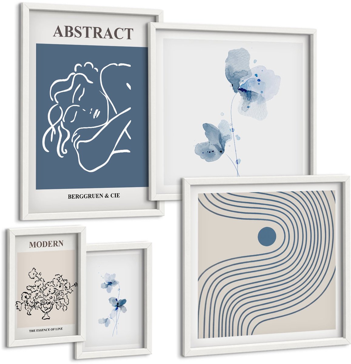 Tulup 4-Delige Schilderij Set - Moderne abstracte stijl met delicate bloemenaccenten - 50 x 50 cm, 20 x 30 cm en 40 x 60 cm - Muurdecoratie - Schilderijen Set - Woonkamer