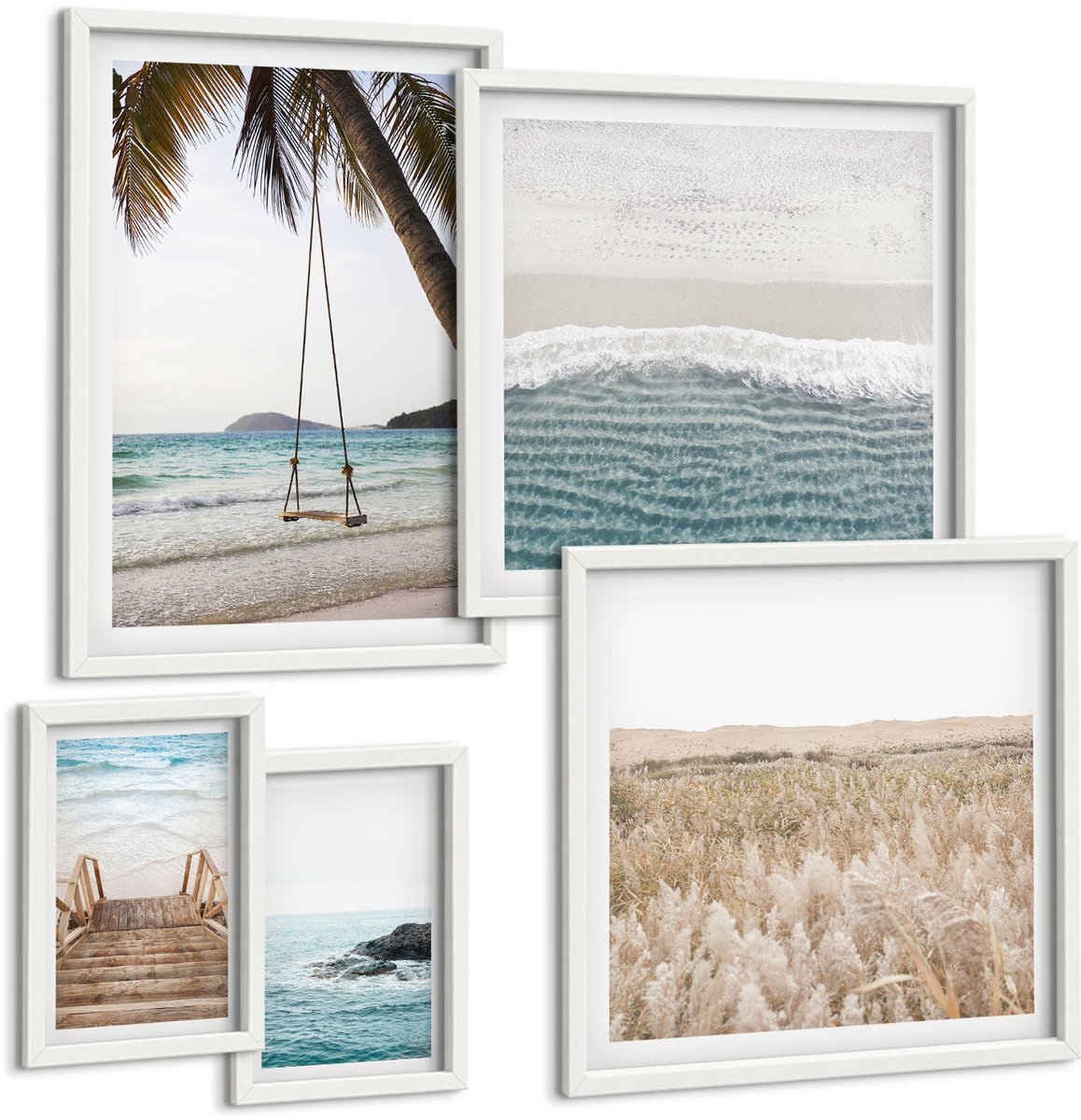 Tulup 4-Delige Schilderij Set - Ontspannend uitzicht op zee met strand en golven - 50 x 50 cm, 20 x 30 cm en 40 x 60 cm - Stijlvolle Muurdecoratie - Kantoor - Decoratieve Schilderijen