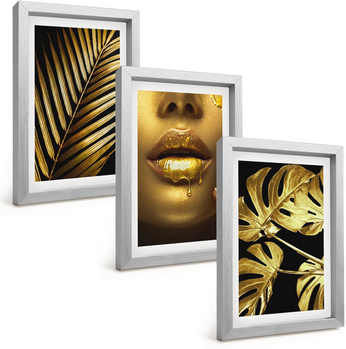 Tulup 4-Delige Schilderij Set - Palmbladeren Vrouwengezicht Monsterabladeren - 20 x 30 cm - Decoratieve Schilderijen - Woonkamer - Interieur - Muurdecoratie