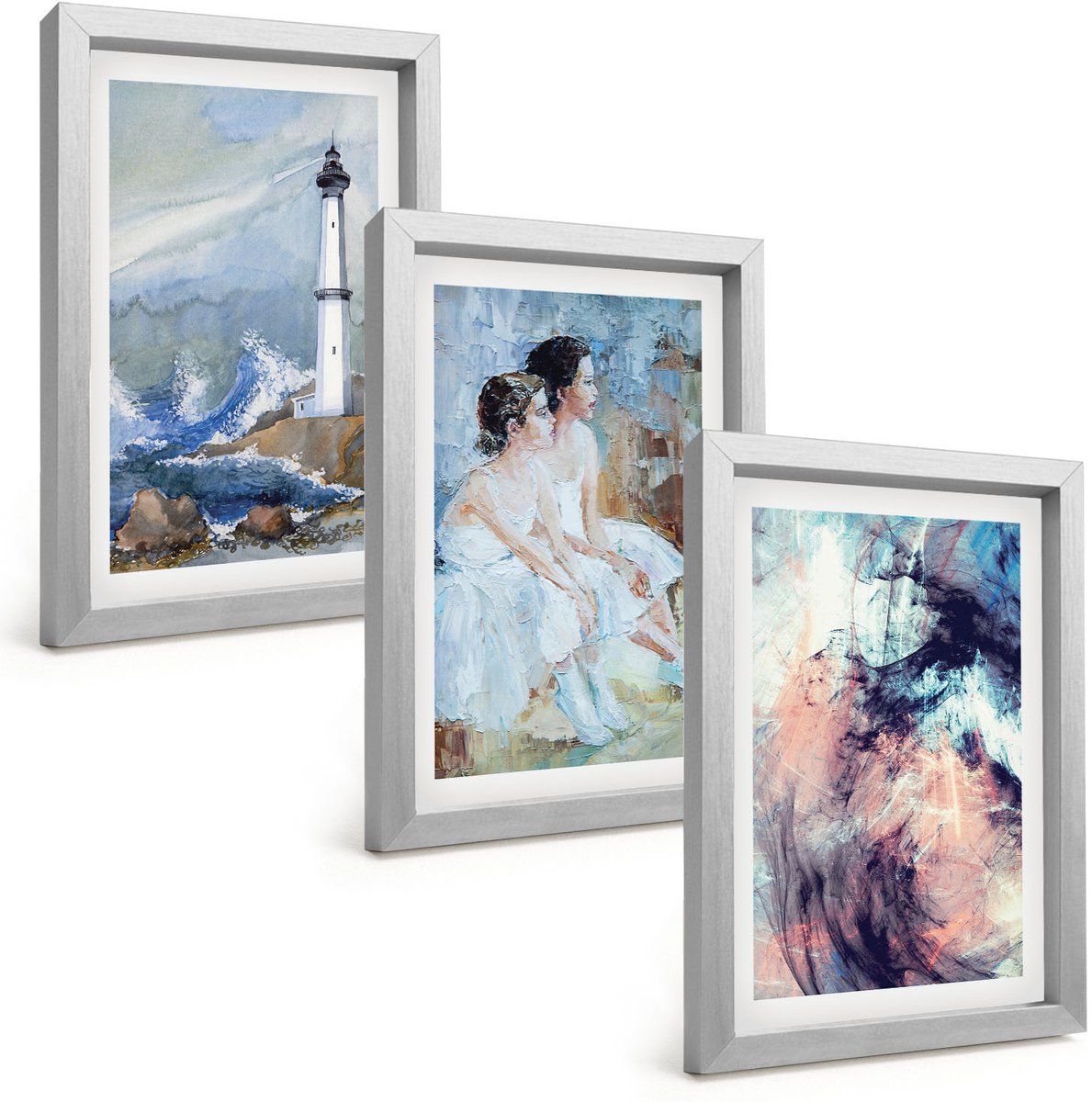 Tulup 4-Delige Schilderij Set - Abstracte geschilderde vuurtoren en dansers - 20 x 30 cm - Muurdecoratie - Schilderijen Set - Woonkamer
