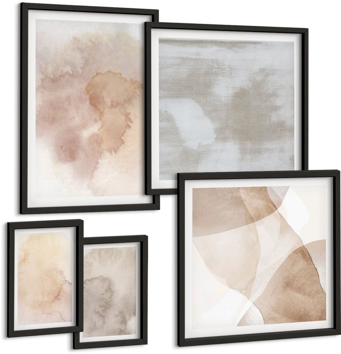 Tulup 4-Delige Schilderij Set - Warme aquarelverf op canvas, pasteltexturen - 50 x 50 cm, 20 x 30 cm en 40 x 60 cm - Stijlvolle Muurdecoratie - Slaapkamer - Moderne Wanddecoratie