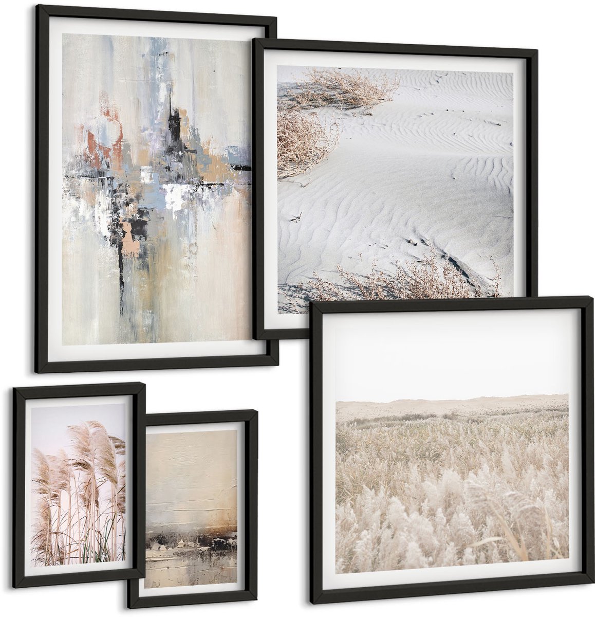 Tulup 4-Delige Schilderij Set - Stijlvolle decoraties in natuurlijke en minimalistische tinten. - 50 x 50 cm, 20 x 30 cm en 40 x 60 cm - Wanddecoratie - Schilderijen Set - Kantoor - Stijlvolle Muurdecoratie