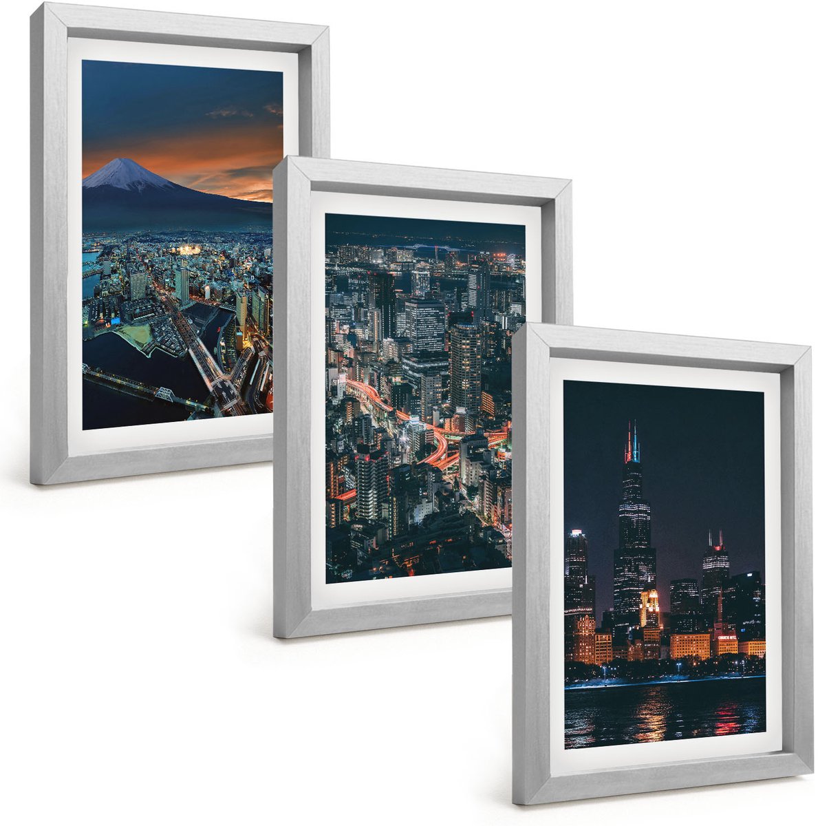 Tulup 4-Delige Schilderij Set - Uitzicht op de stad 's nachts vanaf de bergen met wolkenkrabbers - 20 x 30 cm - Decoratieve Schilderijen - Wanddecoratie - Hal - Moderne Wanddecoratie