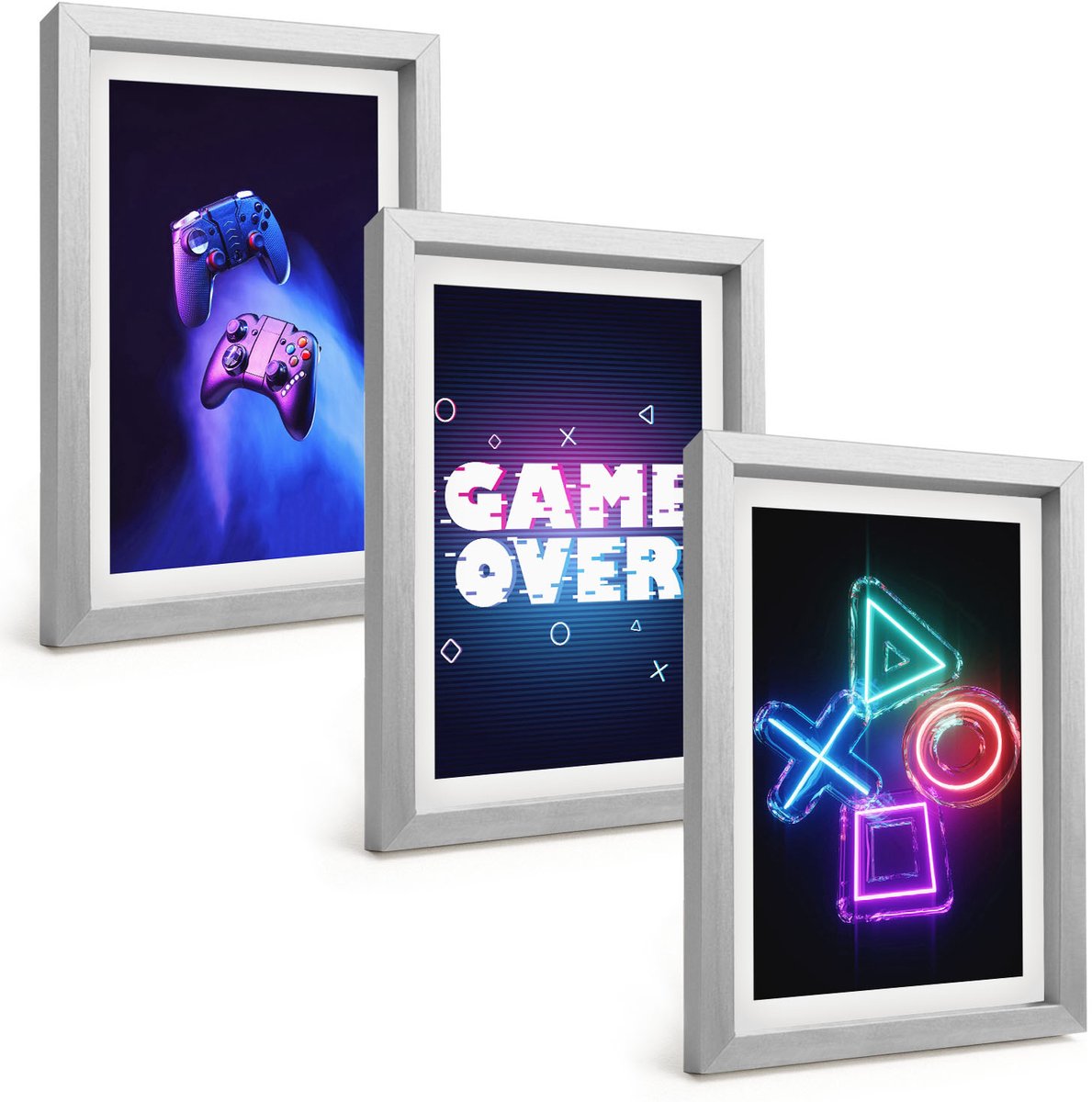 Tulup 4-Delige Schilderij Set - Gamepads Game Over-inscriptiepictogrammen - 20 x 30 cm - Wanddecoratie - Muurdecoratie - Woonkamer - Interieur Decoratie