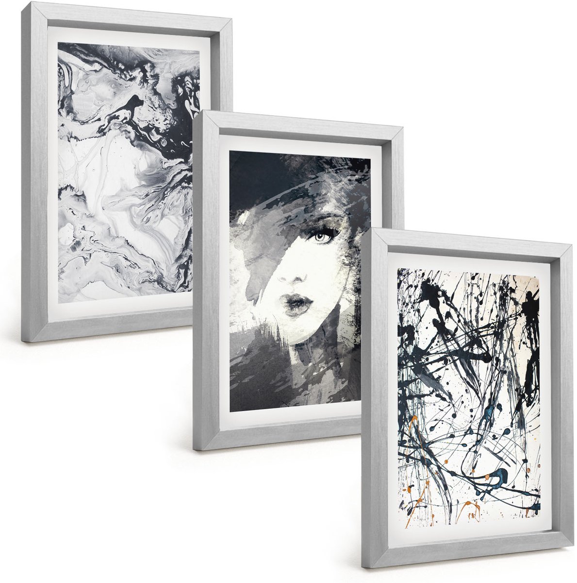 Tulup 4-Delige Schilderij Set - Abstracte patronen in zwart-wit tinten - 20 x 30 cm - Wanddecoratie - Muurdecoratie - Woonkamer - Decoratieve Schilderijen