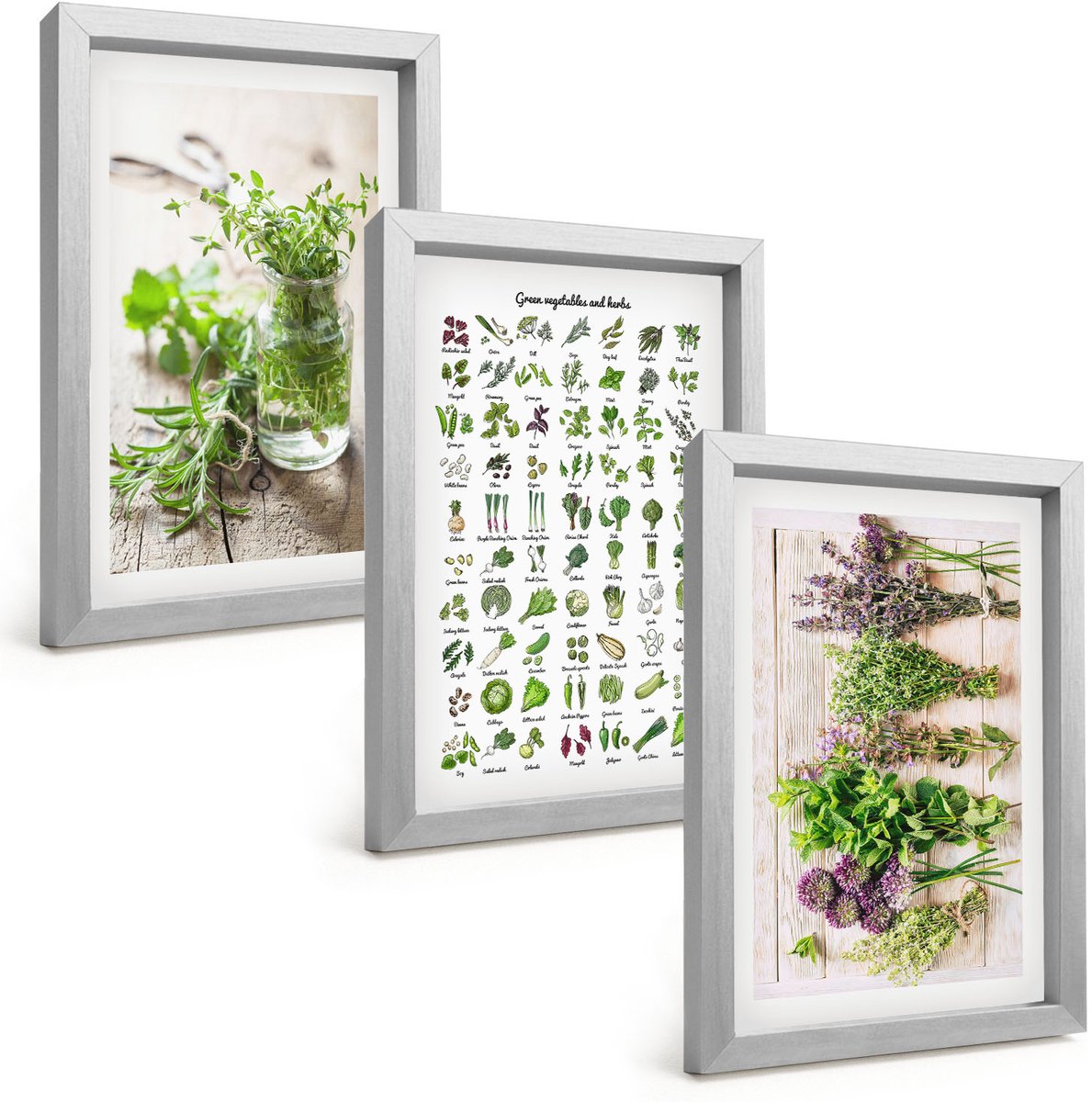 Tulup 4-Delige Schilderij Set - Lijst met gedroogde keukenkruiden - 20 x 30 cm - Stijlvolle Wanddecoratie - Interieur - Muurdecoratie