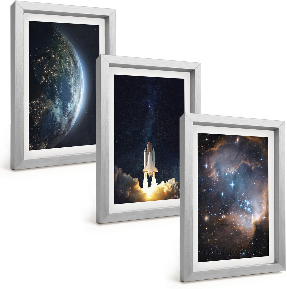 Tulup 4-Delige Schilderij Set - Ruimte Aarde Raket Melkweg Hemel Sterren - 20 x 30 cm - Muurdecoratie - Decoratieve Schilderijen - Wohnzimmer