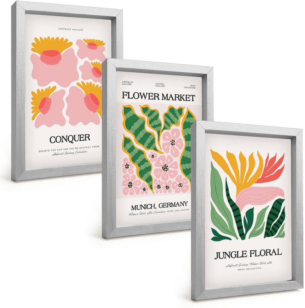 Tulup 4-Delige Schilderij Set - Bloemen en bladeren in moderne stijl op posters - 20 x 30 cm - Stijlvolle Muurdecoratie - Kantoor - Woonkamer Decoratie