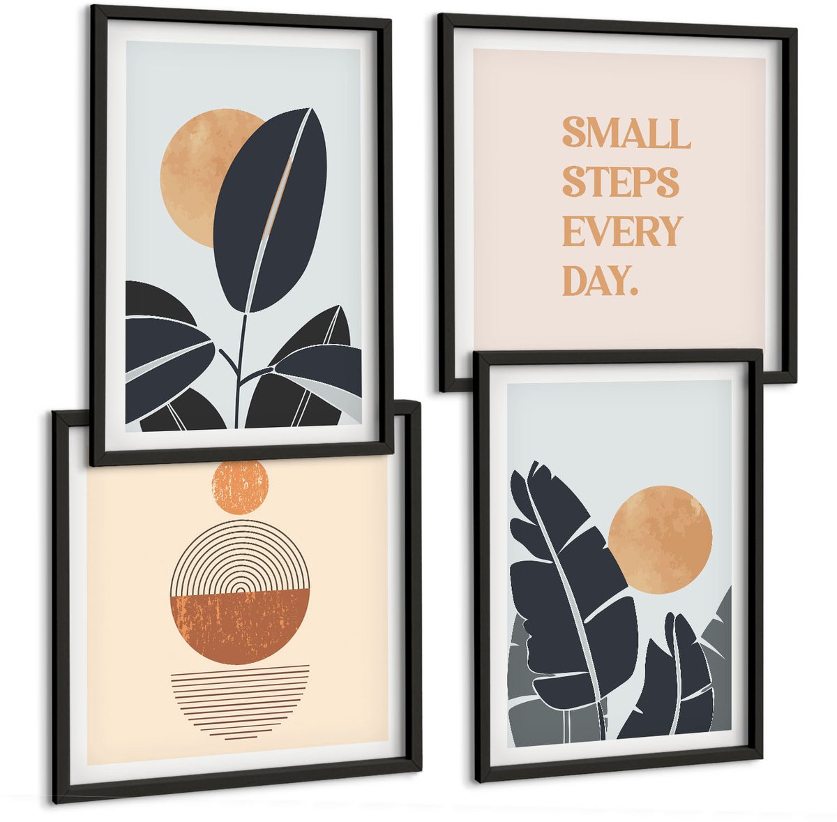 Tulup 4-Delige Schilderij Set - Plantenpatronen met grote zonnen in minimalistische stijl - 40 x 40 cm en 40 x 60 cm - Stijlvolle Wanddecoratie - Interieur - Interieur Decoratie