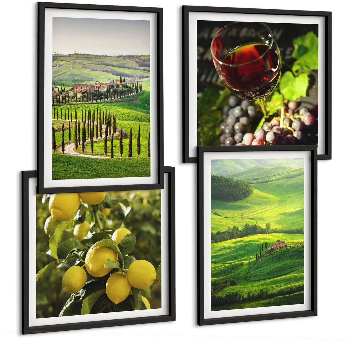 Tulup 4-Delige Schilderij Set - Italiaanse landschappen met citrusbomen en groene heuvels - 40 x 40 cm en 40 x 60 cm - Muurdecoratie - Schilderijen Set - Woonkamer - Moderne Wanddecoratie
