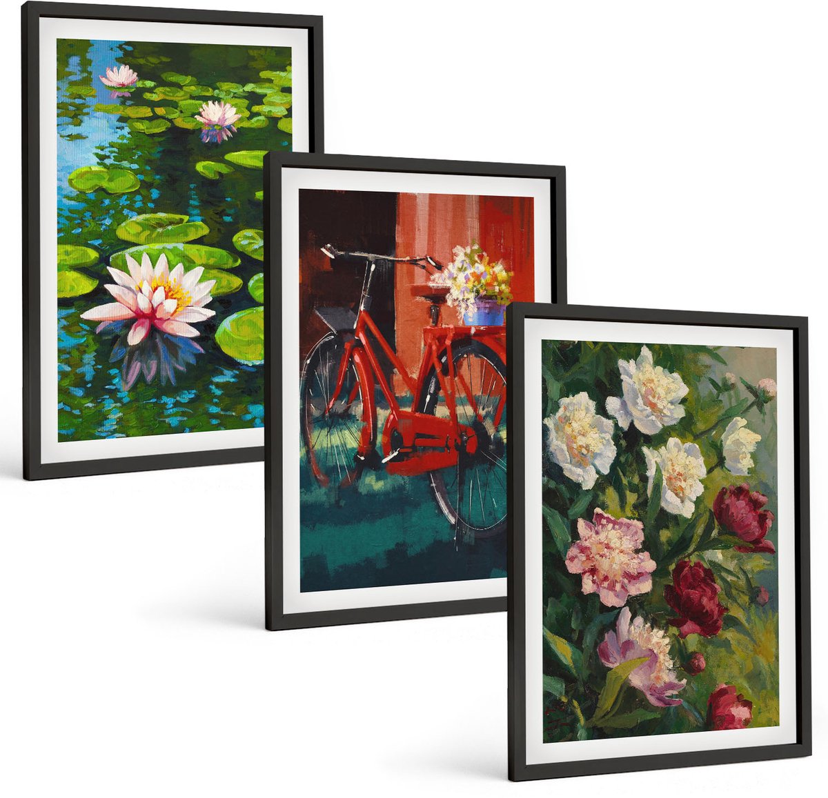 Tulup 4-Delige Schilderij Set - Lelies op de waterfiets in de tuin, kleurrijke bloemen - 40 x 60 cm - Wanddecoratie - Muurdecoratie - Woonkamer - Decoratieve Schilderijen