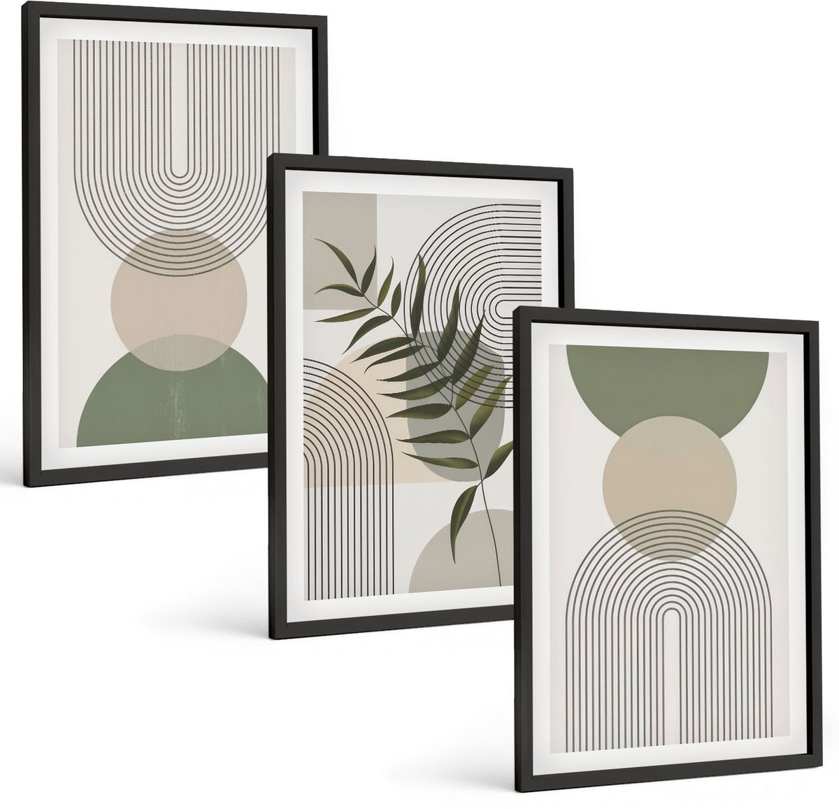 Tulup 4-Delige Schilderij Set - Abstracte vormen in tinten groen en beige - 40 x 60 cm - Stijlvolle Muurdecoratie - Kantoor - Wanddecoratie