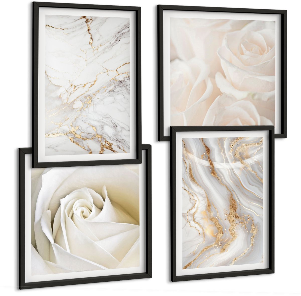 Tulup 4-Delige Schilderij Set - Elegante, modieuze abstracte marmerpatronen - 40 x 40 cm en 40 x 60 cm - Wanddecoratie - Schilderijen Set - Kantoor - Stijlvolle Muurdecoratie