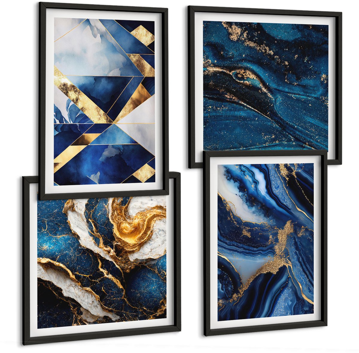 Tulup 4-Delige Schilderij Set - Abstracte, elegante patronen met accenten - 40 x 40 cm en 40 x 60 cm - Muurdecoratie - Wanddecoratie - Slaapkamer