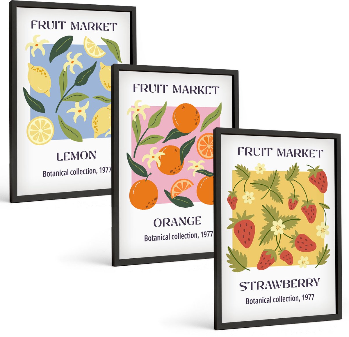 Tulup 4-Delige Schilderij Set - Fruitposters met citroenen, sinaasappels en aardbeien. - 40 x 60 cm - Moderne Wanddecoratie - Slaapkamer - Muurdecoratie