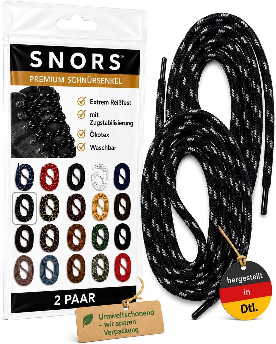 SNORS Unisex Adults Round Laces Shoelaces, Black Grey, 150 cm/Ø 5 mm, Black Grey, 150 cm / Ø 5 mm, Black/Grey - ShopVlot