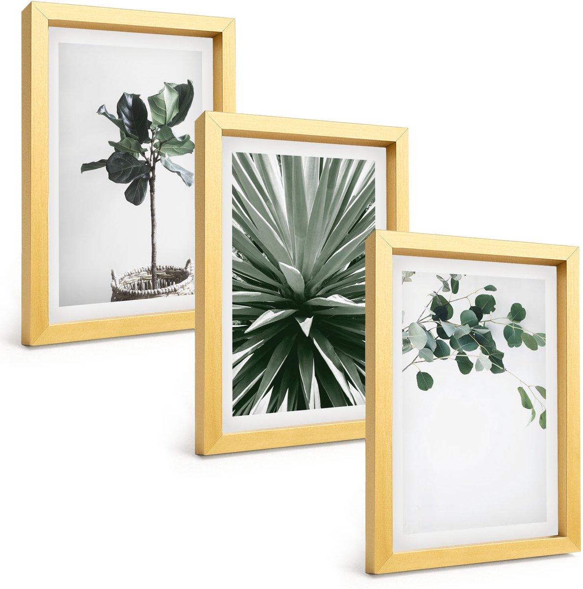 TULUP 4-Delige Schilderij Set - Groene planten in een minimalistische stijl - 20 x 30 cm - Decoratieve Schilderijen - Woonkamer - Interieur - Stijlvolle Muurdecoratie Gouden lijst