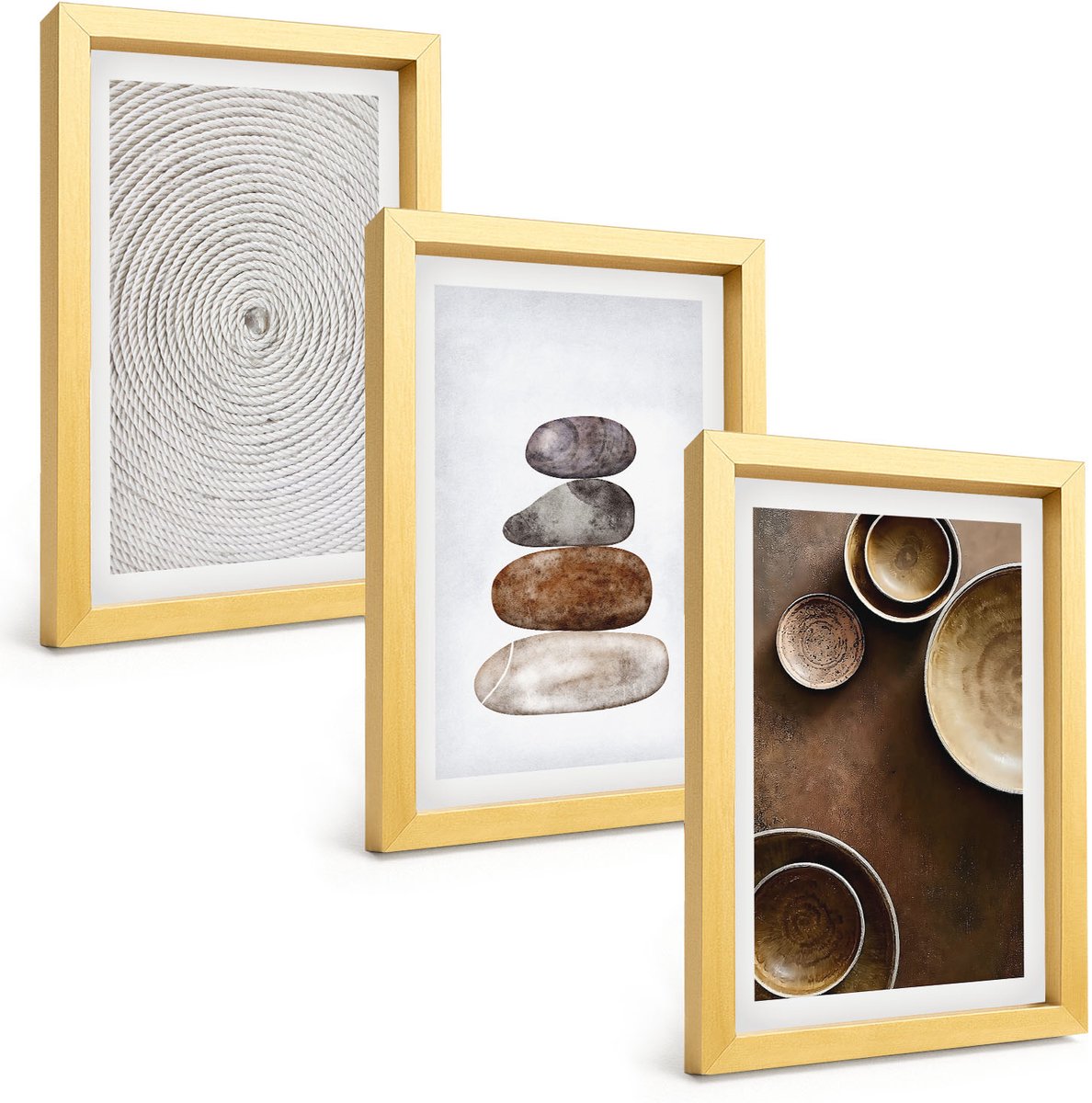 TULUP 4-Delige Schilderij Set - Texturen in de kunst en modern design. - 20 x 30 cm - Wanddecoratie - Schilderijen Set - Interieur - Stijlvolle Muurdecoratie Gouden lijst