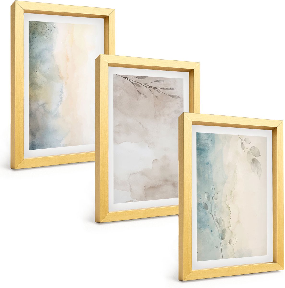 TULUP 4-Delige Schilderij Set - Fijne aquarelkartonnen - 20 x 30 cm - Muurdecoratie - Decoratieve Schilderijen - Wohnzimmer - Wanddecoratie Gouden lijst