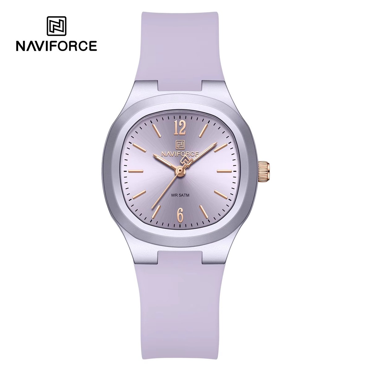NAVIFORCE horloge met paarse gefumeerde siliconen polsband, paarse wijzerplaat en paarse horlogekast voor dames met stijl ( model 7129 PEPE )