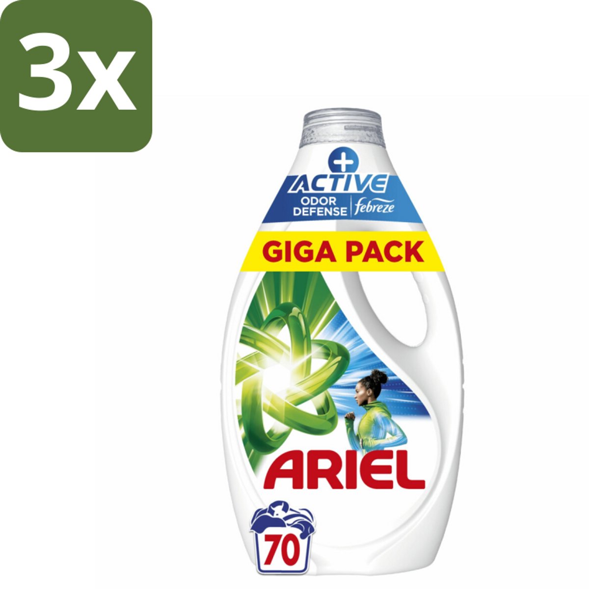 Ariel - Vloeibaar Wasmiddel - +Actieve Odor Defense - 70 Wasbeurten - 3,15 liter - Bulkverpakking - 3 stuks