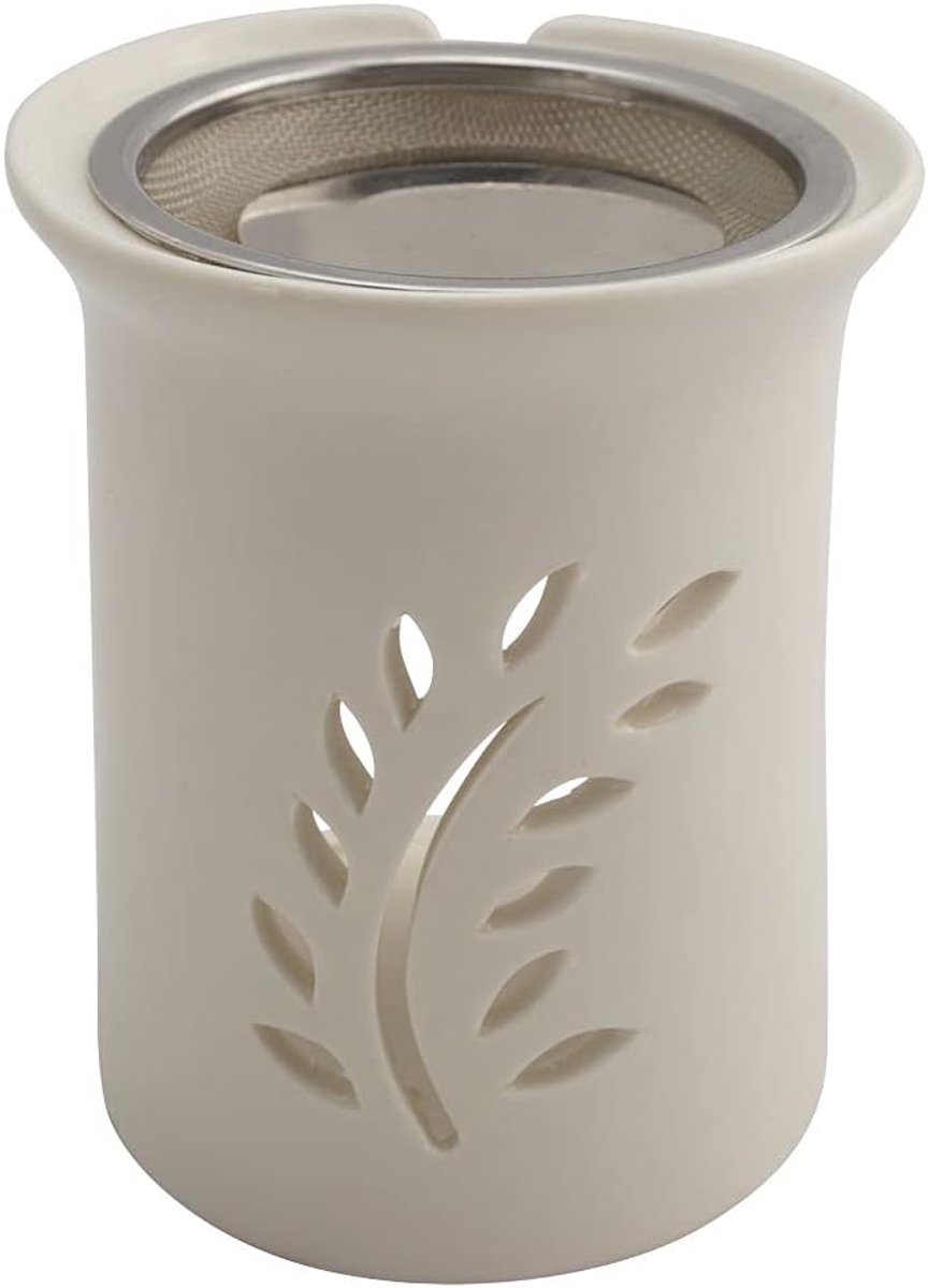 Rookcasserole met roestvrijstalen zeef - witte keramiek - design vredestak - ideaal voor wierook en kruidenmengsels - ShopVlot