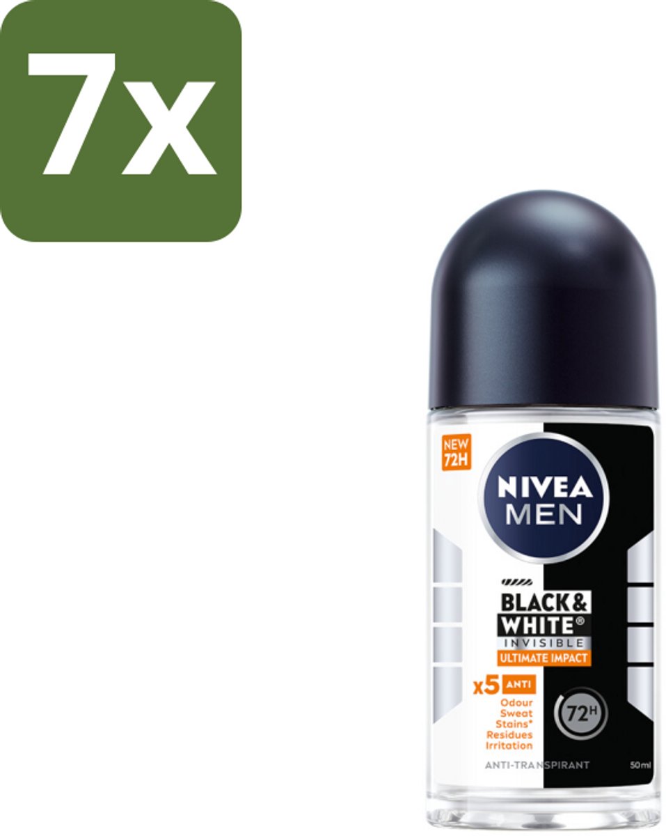 NIVEA MEN - Deodorant Roller - Black & White Ultimate Impact - 50 ml - Bulkverpakking - 7 stuks