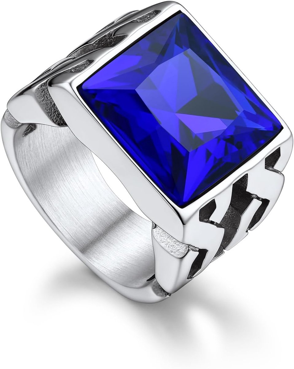 Signetring voor mannen - Rvs - Zwart/blauwe accenten - Stijlvolle aanvulling voor elke outfit - ShopVlot