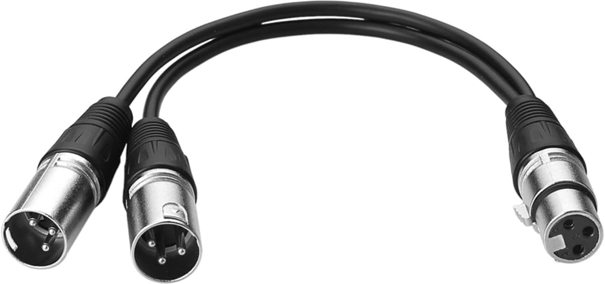 XLR Microfoon Kabel 30cm - 3 Pin XLR Vrouwelijk naar Dubbel XLR Mannelijk - Zilver - Ideaal voor geluidsinstallaties - ShopVlot