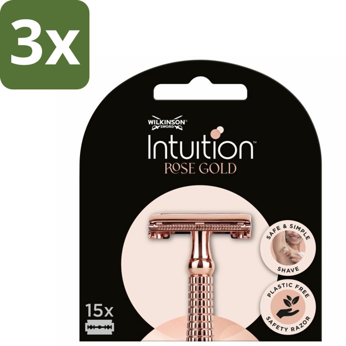 Wilkinson Intuition - Navulmesjes - Rose Gold Safety Razor - Luxe - 15 mesjes - Bulkverpakking - 3 stuks