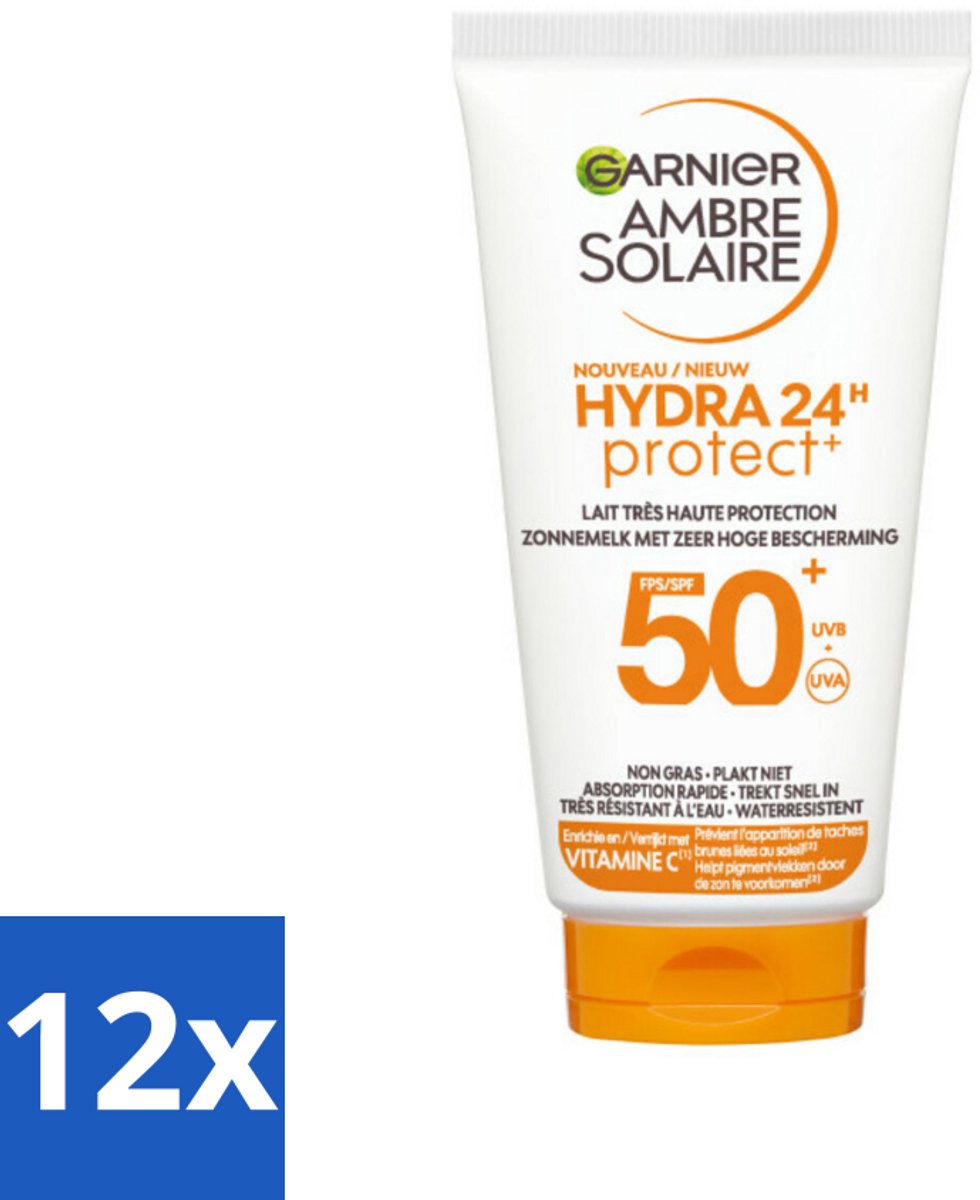 Garnier - Ambre Solaire - Zonnebrandcrème - Hydra 24H Protect - SPF 50+ - Reisformaat - 50 ml - Voordeelverpakking - 12 stuks