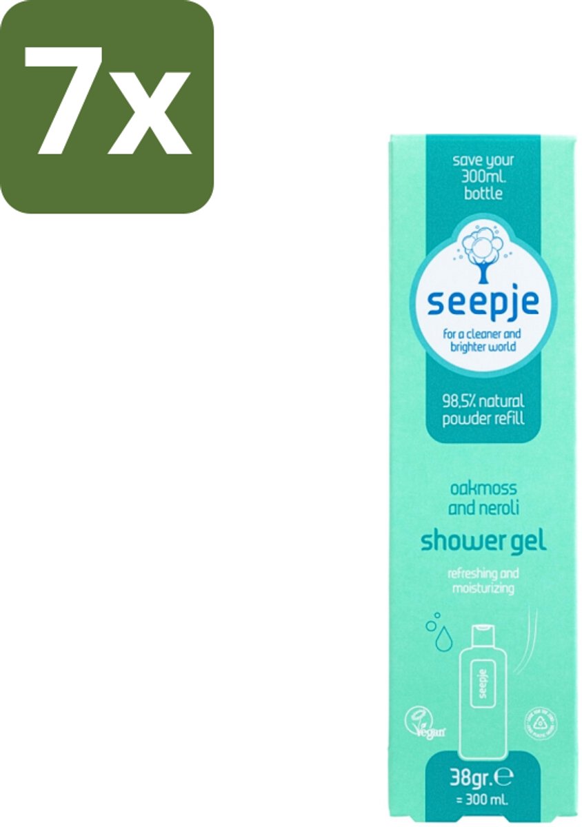 Seepje - Douchegel - Duurzaam & Handig - Eikenmos en Neroli - Navulling - 38 gr - Bulkverpakking - 7 stuks