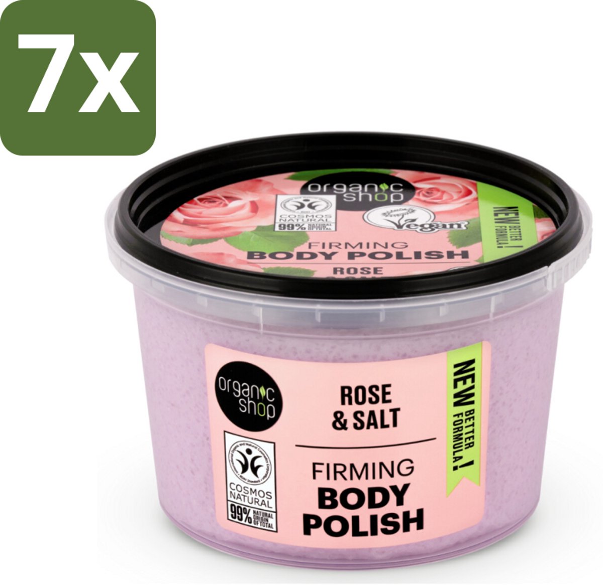 Organic Shop - Body Scrub Rose - Hydraterend en Verzorgend - 250 ml - Bulkverpakking - 7 stuks
