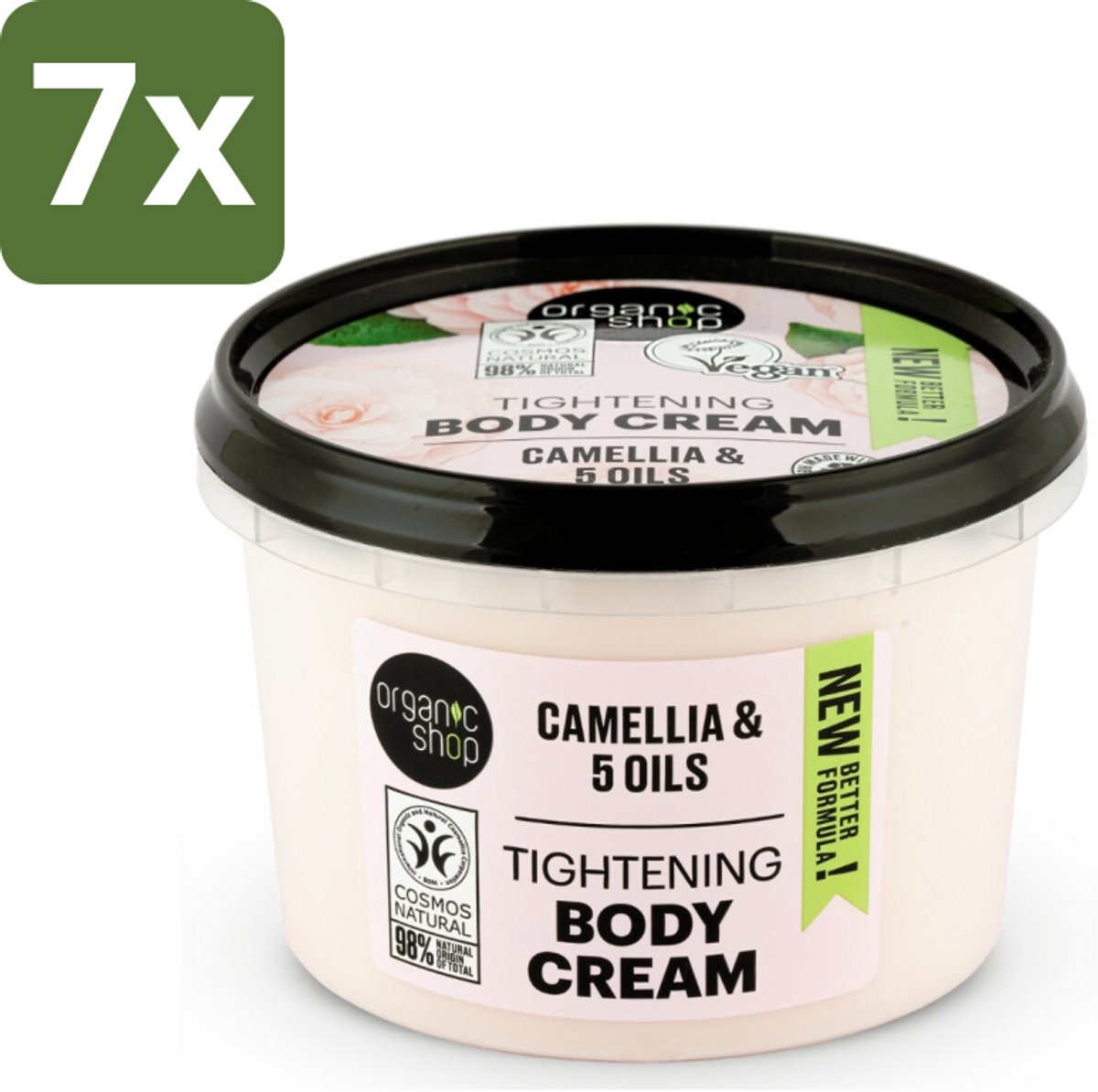Organic Shop - Organic Camellia & 5 Oils Body Cream - Verzachtend en Hydraterend - 250 ml - Bulkverpakking - 7 stuks