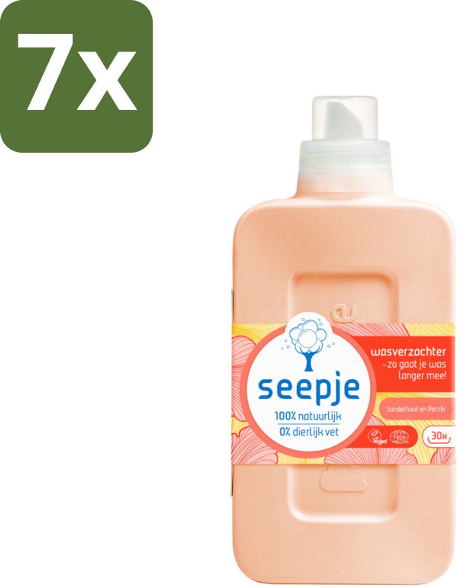 Seepje - Wasverzachter - Verzorgt en Verfrist - Sandelhout en Perzik - 30 Wasbeurten - 750 ml - Bulkverpakking - 7 stuks