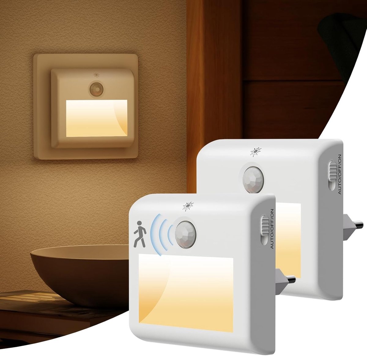 Sensor lampjes met bewegingsmelder - Wit - Plug-in Nachtlampjes met 3 Modi en Traploos Dimmen - Voor Slaapkamer en Hal