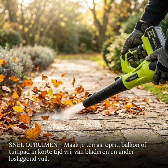 Truskore Accu Bladblazer -Draadloze Bladblazer - Lichtgewicht en Krachtig - 260km/u Luchtsnelheid - Geschikt voor Bladeren en Tuinafval - Incl. 2x Accu's (4.0Ah) van Truskore — afbeelding 3