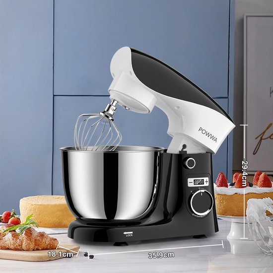 Keukenmachine 1500W - 5L RVS Mengkom - 10 Snelheden - Kneedmachine met 3 Opzetstukken - Zwart/Wit — afbeelding 2