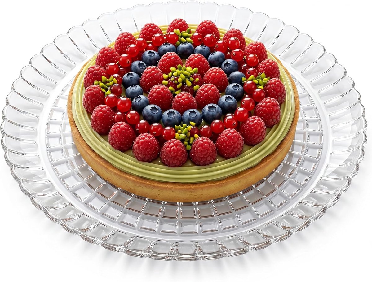 Serveerdienblad van transparant glas, 30 cm, geribbeld, voor taart, desserts, kaas, fruit, aperitief en buffet, grote - ShopVlot