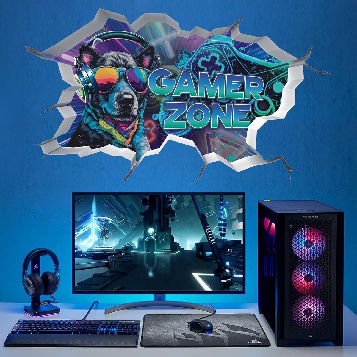 Dog Gamer Wall Sticker Decal Decoration - ShopVlot