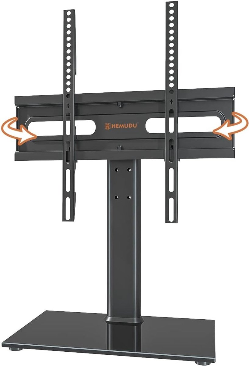 Tv-standaard - Zwart - Medium - Draaibare Tafelstandaard met Gehard Glazen Voet - Voor 27-55 Inch Tv's