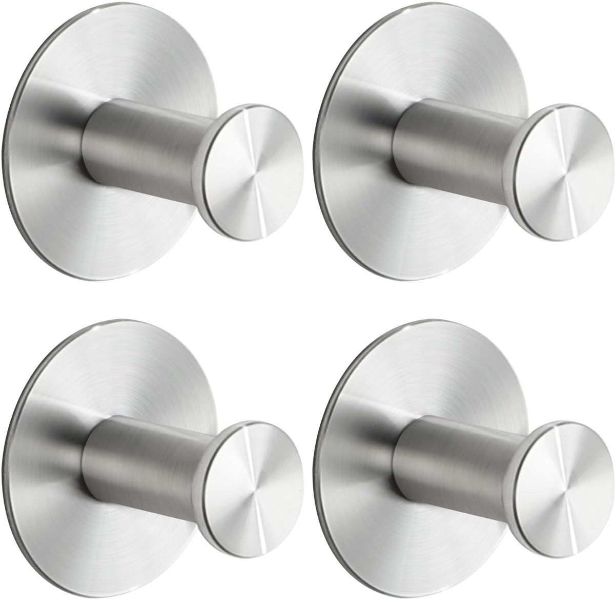 Famanu – Zelfklevende haken set van 4 stuks in geborsteld staal, zonder boren, perfect voor handdoeken en keukenaccessoires
