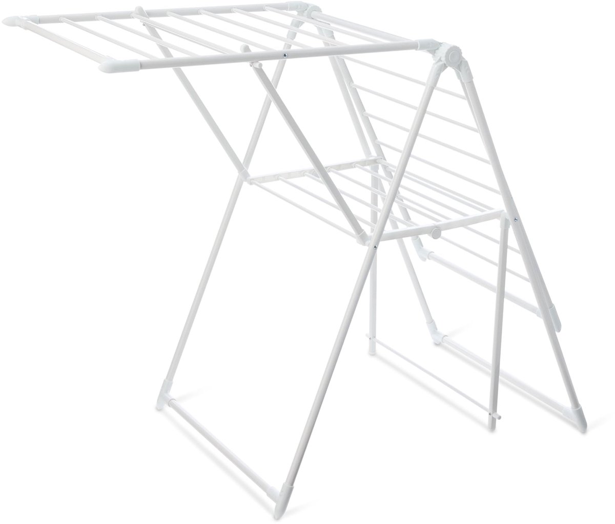 Famanu – Opvouwbaar 2-vleugelig metalen droogrek voor kleding, 61 x 23,6 x 39,3 inch, wit, ideaal voor binnen en buiten